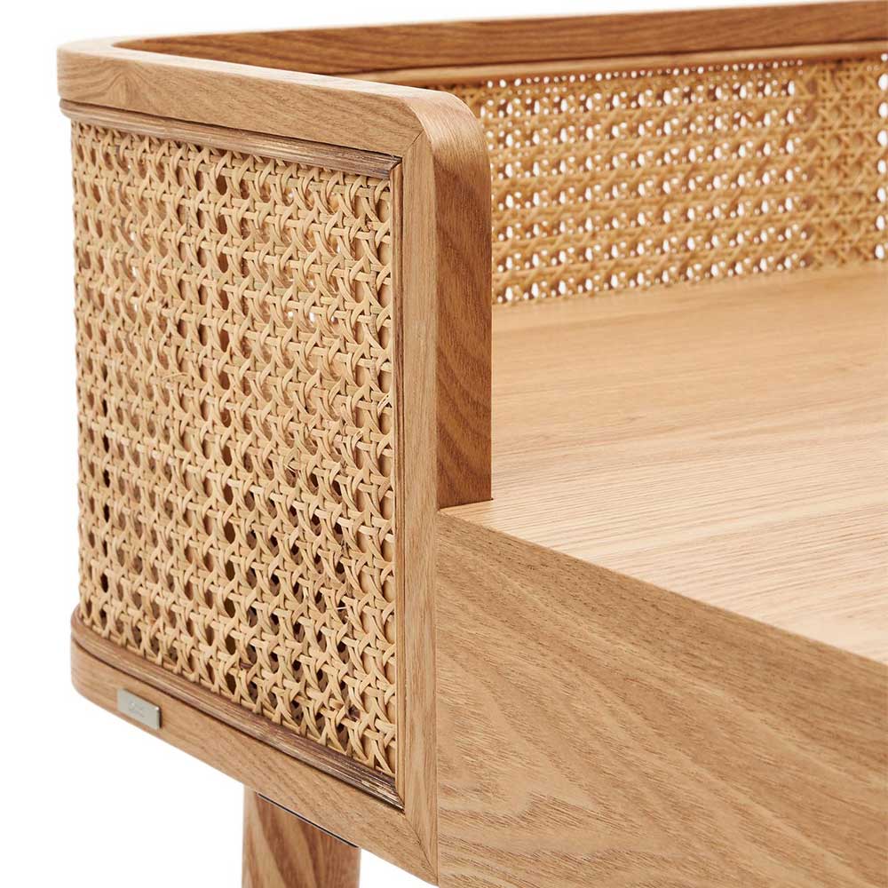 Home Office Tisch Winaray im Skandi Design mit Esche Furnier und Geflecht