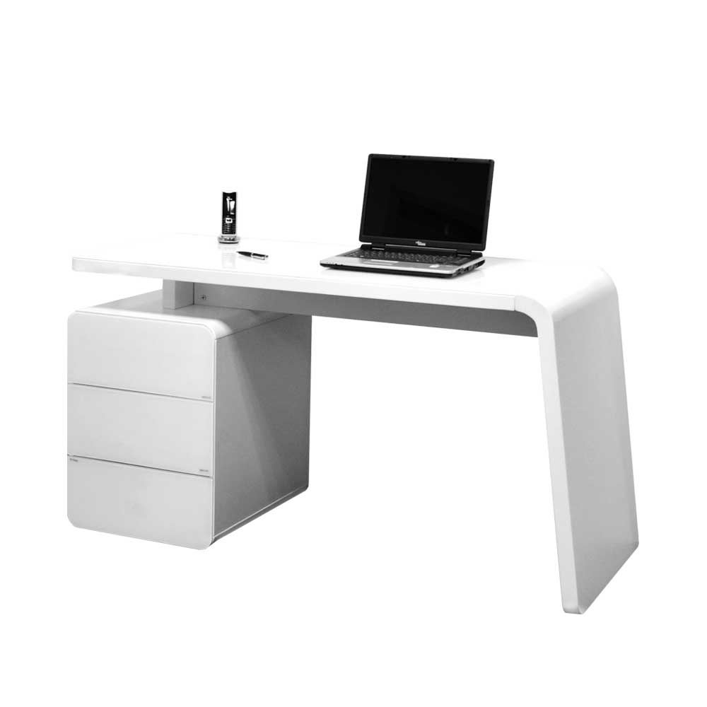 Design Schreibtisch Utony in Weiß mit Schubladen