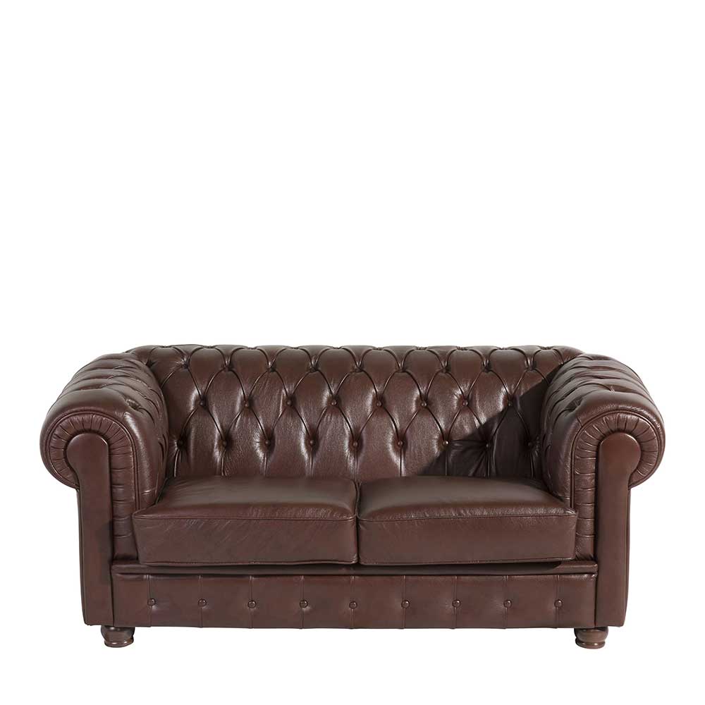 Chesterfield Leder Couch Leandra in Braun 172 cm breit