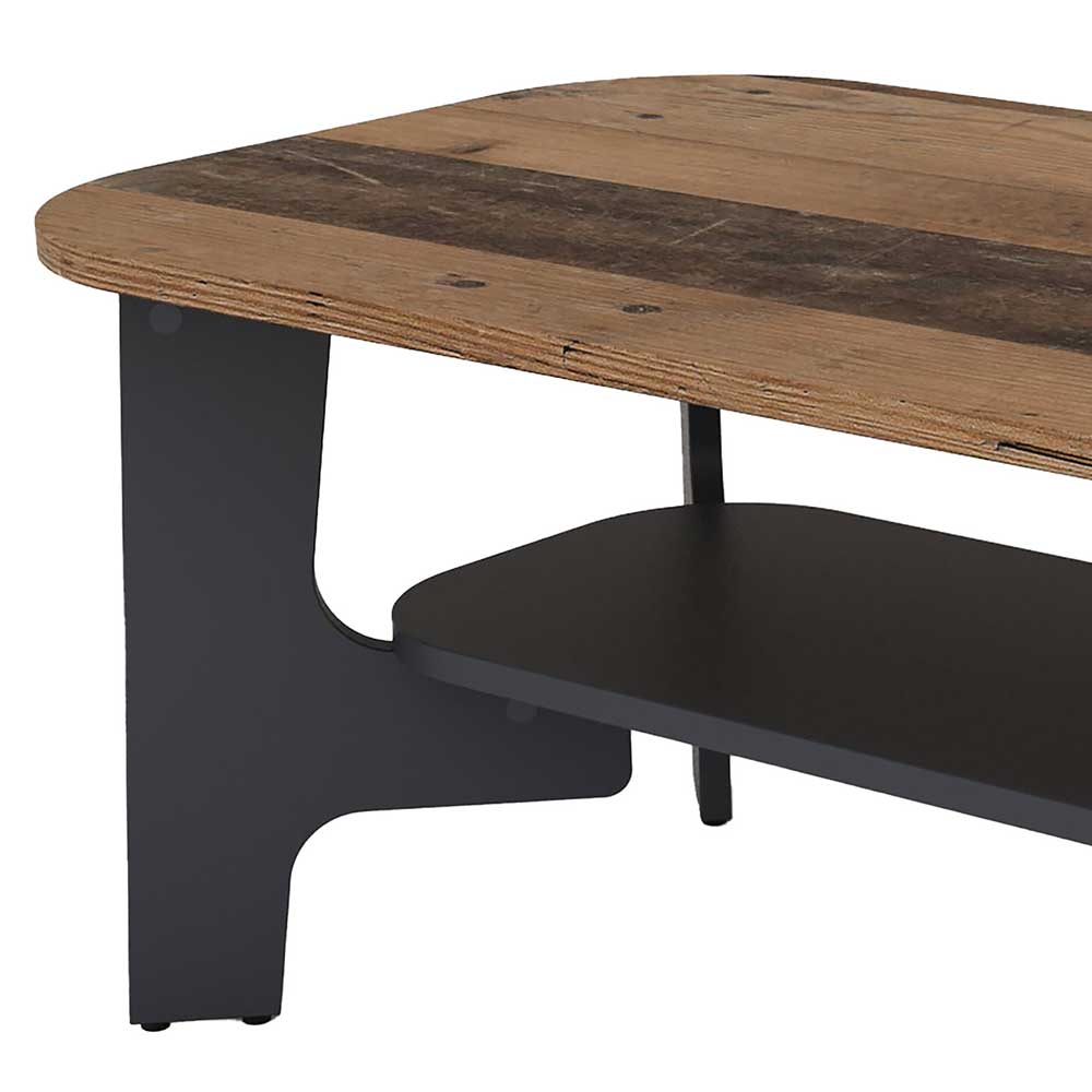 Sofa Tisch Turegada in Dunkelgrau und Holz Antik Optik