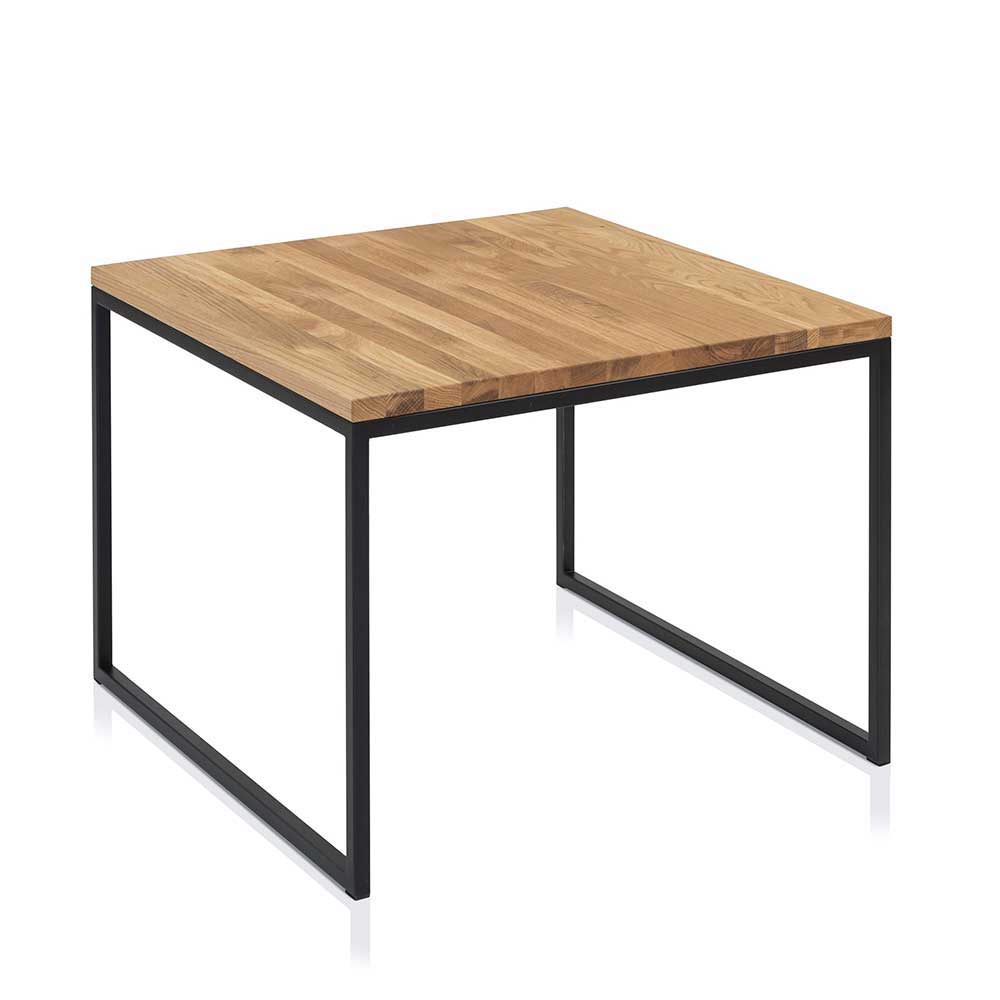 Dreisatztisch Reesa aus Asteiche Massivholz und Eisen in Schwarz (dreiteilig)