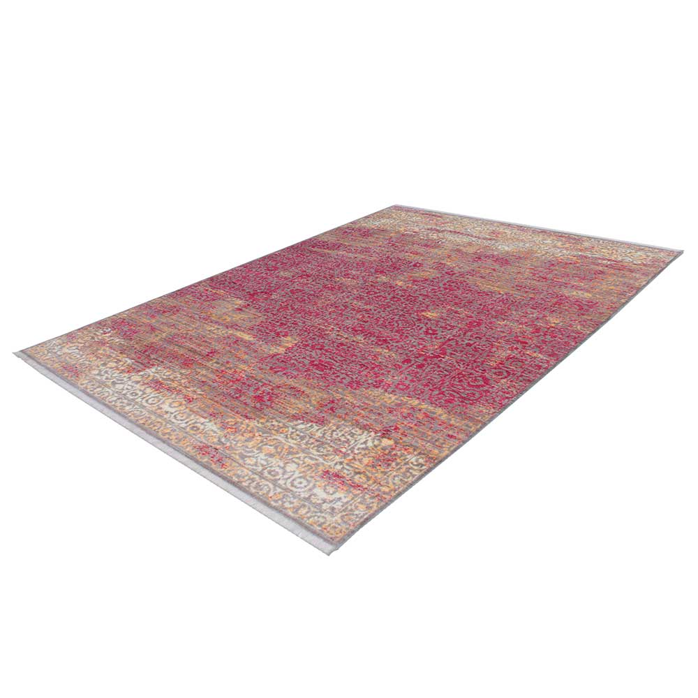 Vintage Kurzflor Teppich Piotra in Rot und Beige 1 cm hoch