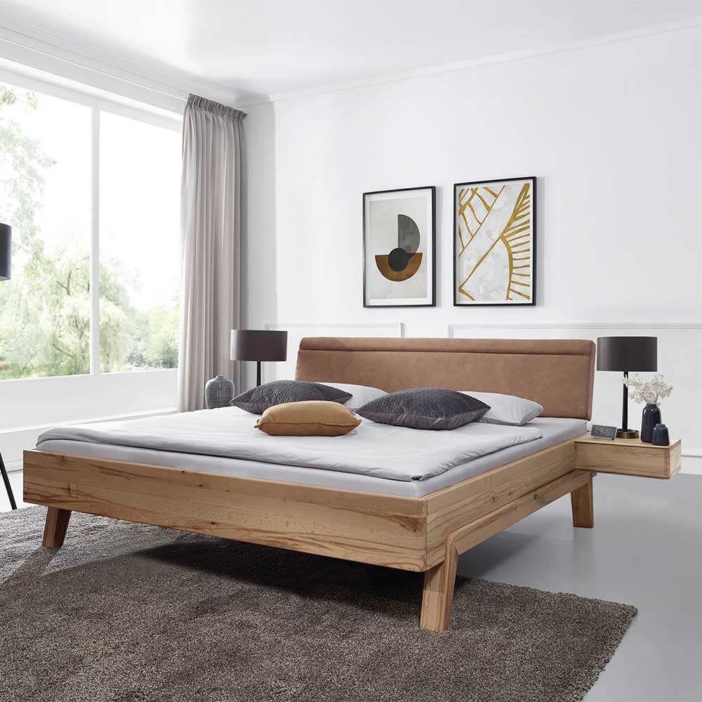 Bett System Keitha aus Kernbuche Massivholz in modernem Design