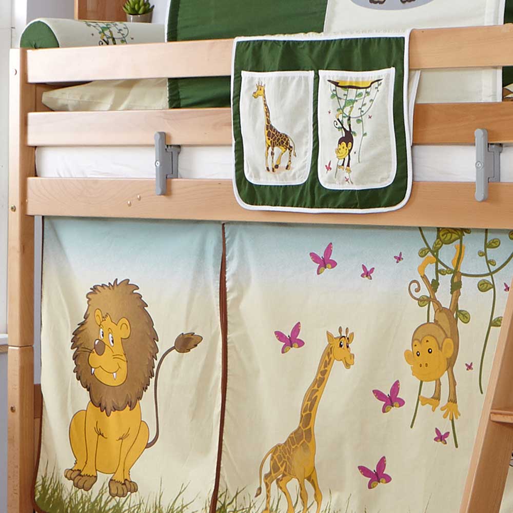 Kinderzimmer Stockbett Charismon im Zoo Design mit Tunnel und Vorhang