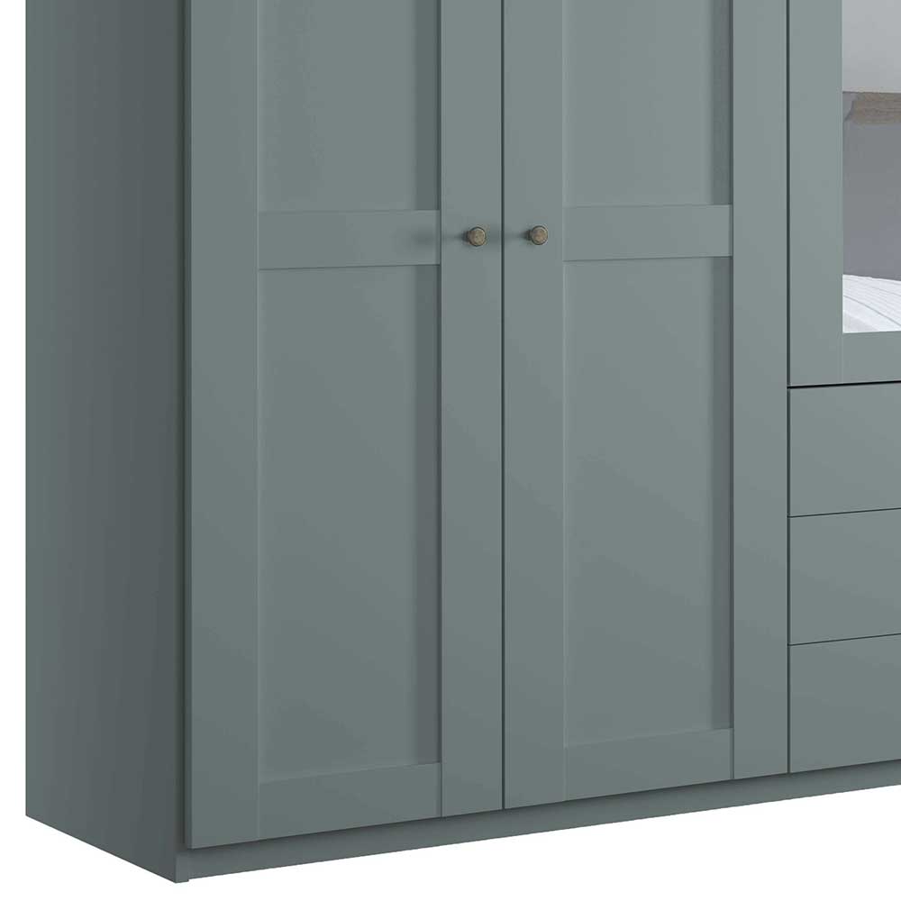 Kleiderschrank graugrün Landhaus Forjan mit drei Schubladen und Spiegeltüren