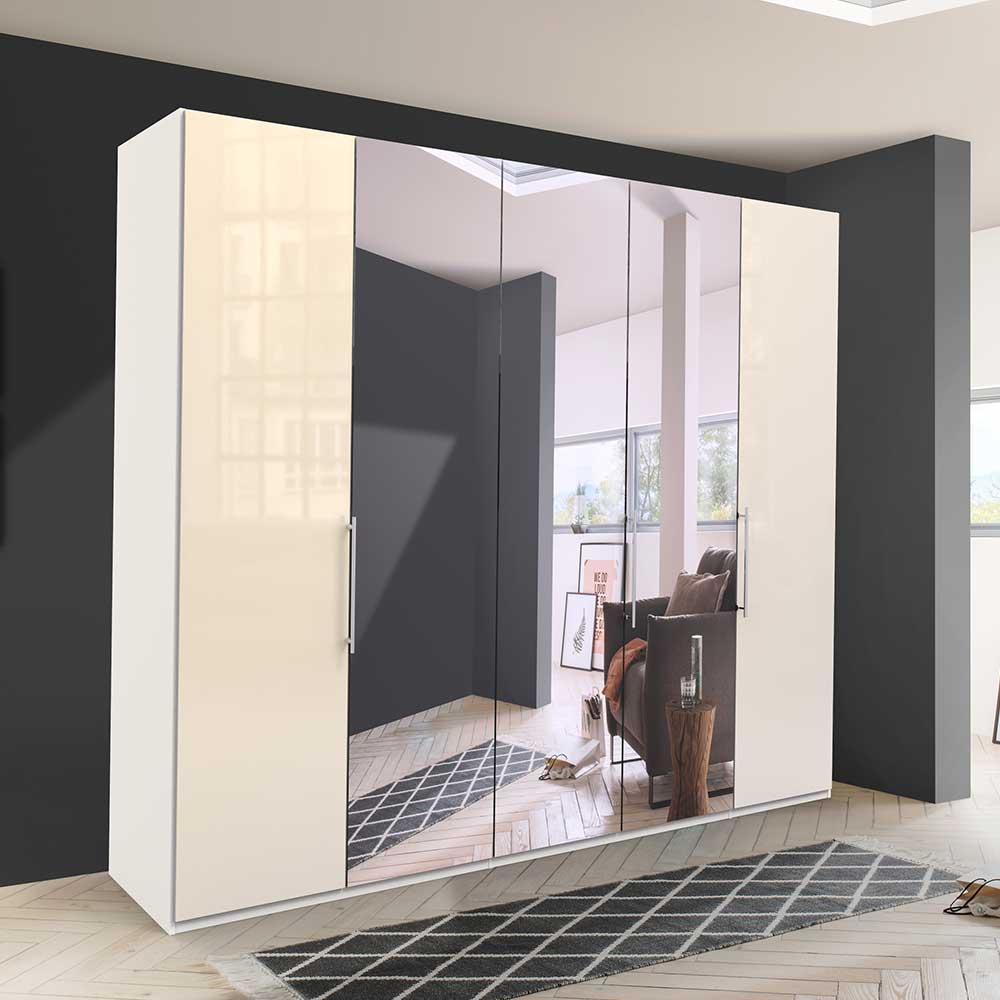 Großer Designschrank Invelita in Creme Weiß mit Spiegeltür