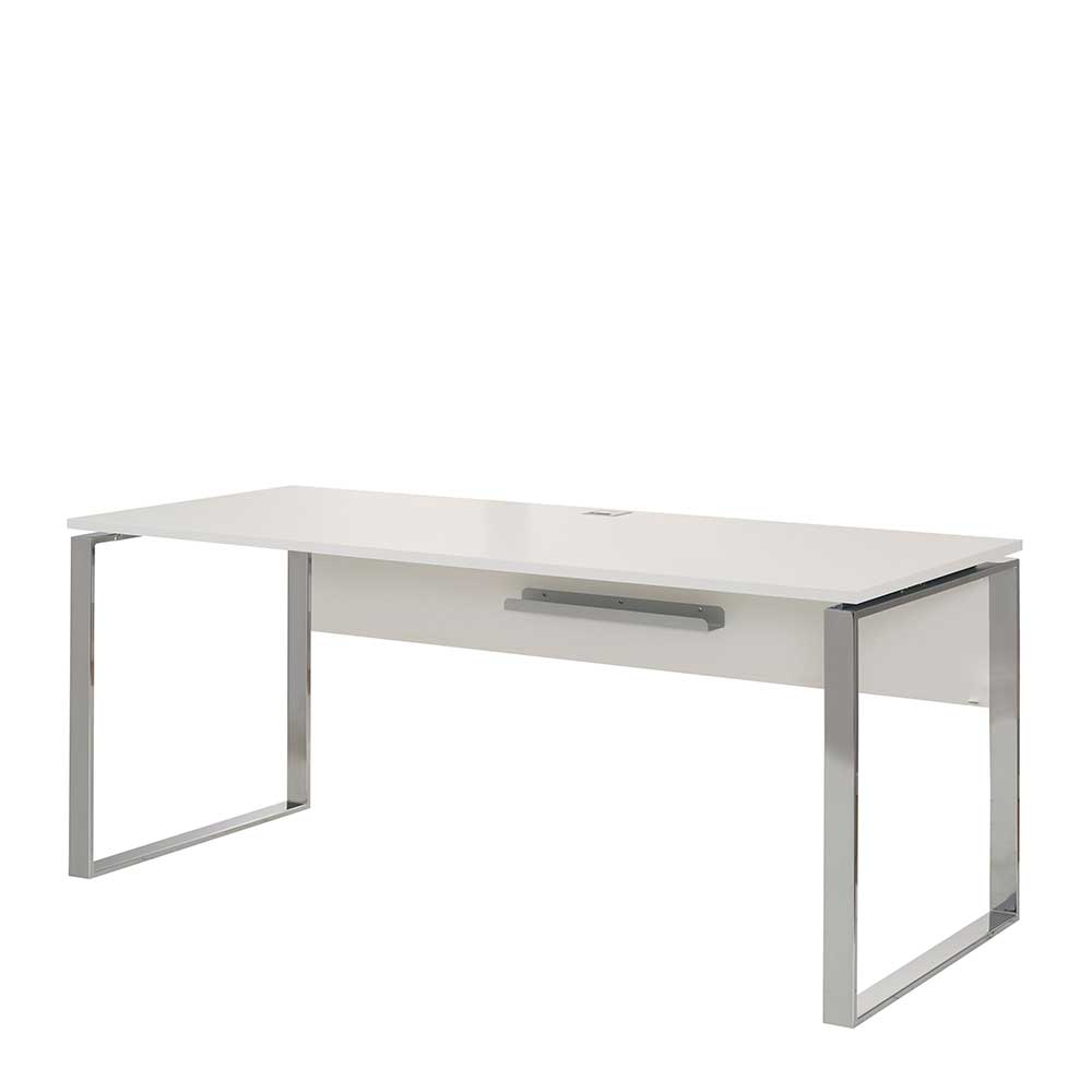 Schreibtisch Molcia in Weiß matt und Chromfarben mit Bügelgestell