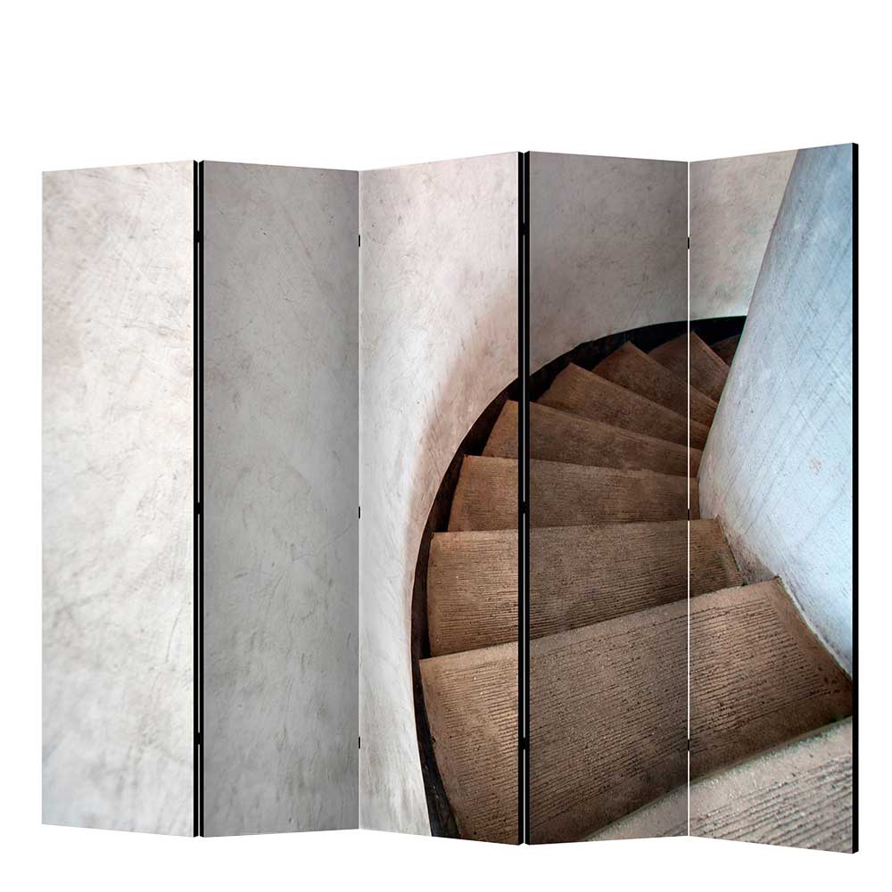 Paravent Laloi mit Architektur Motiv Treppe in Grau und Braun
