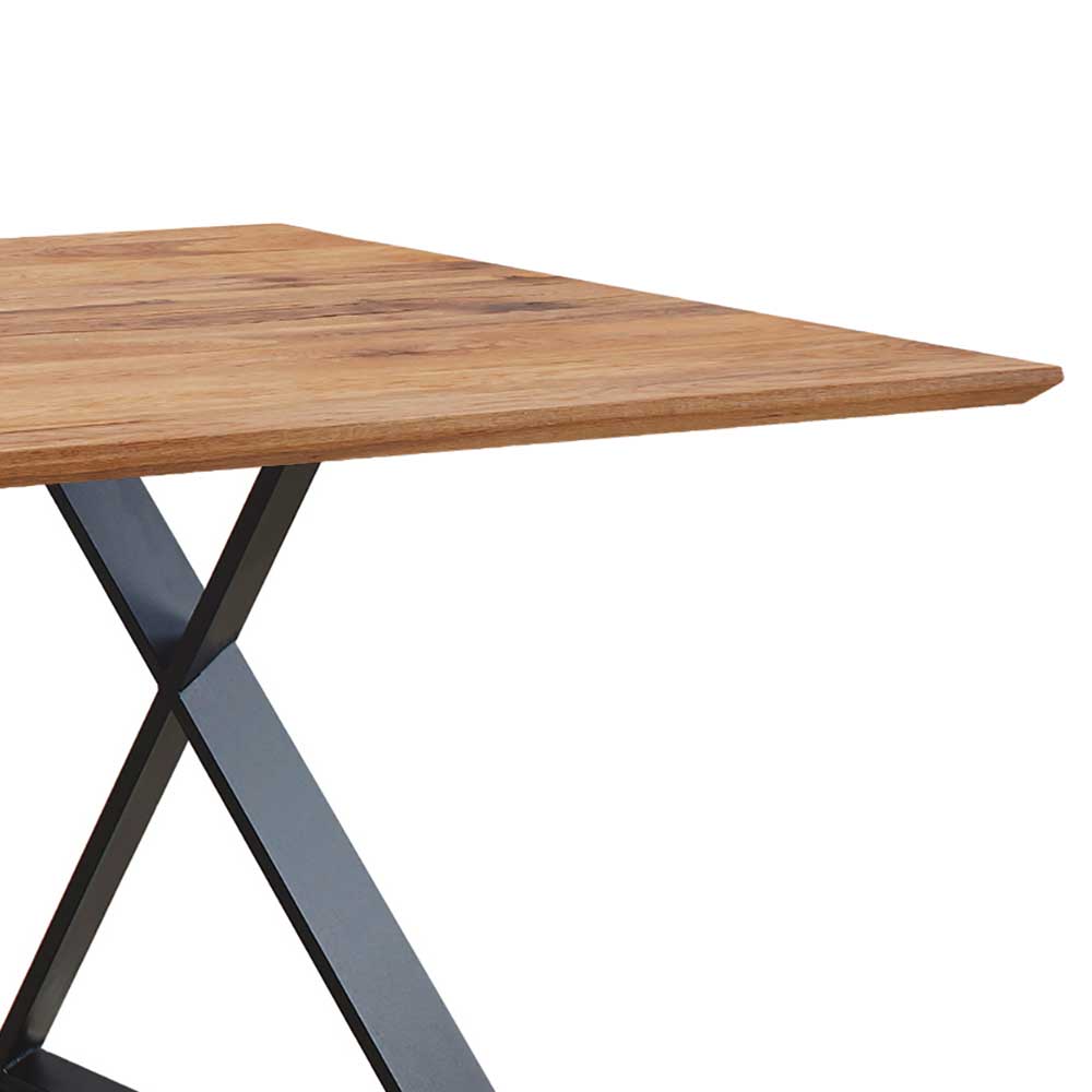 Esszimmer Tisch Macy aus Zerreiche Massivholz und Metall mit Schweizer Kante