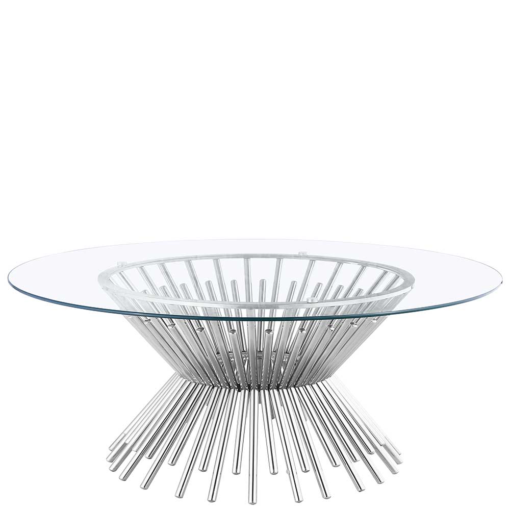 Design Sofa Tisch Self in Chromfarben mit Diabolo Form Metallgestell