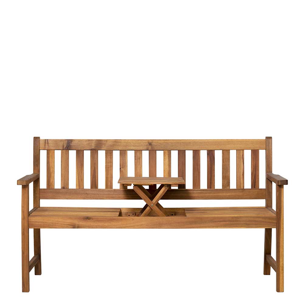 Gartensitzbank Cloenara aus Akazie Massivholz mit Tisch in der Sitzfläche