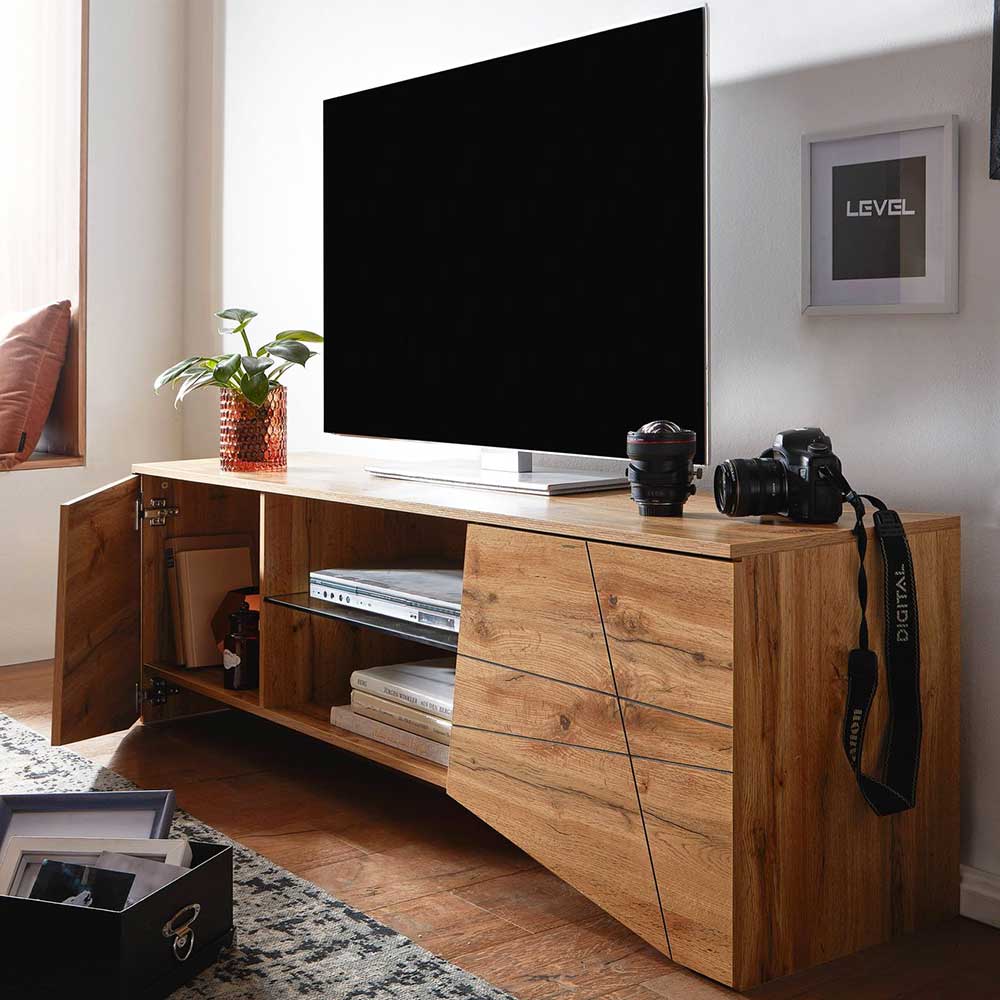 Modernes Fernseh Lowboard Miltom in Eichefarben 160 cm breit