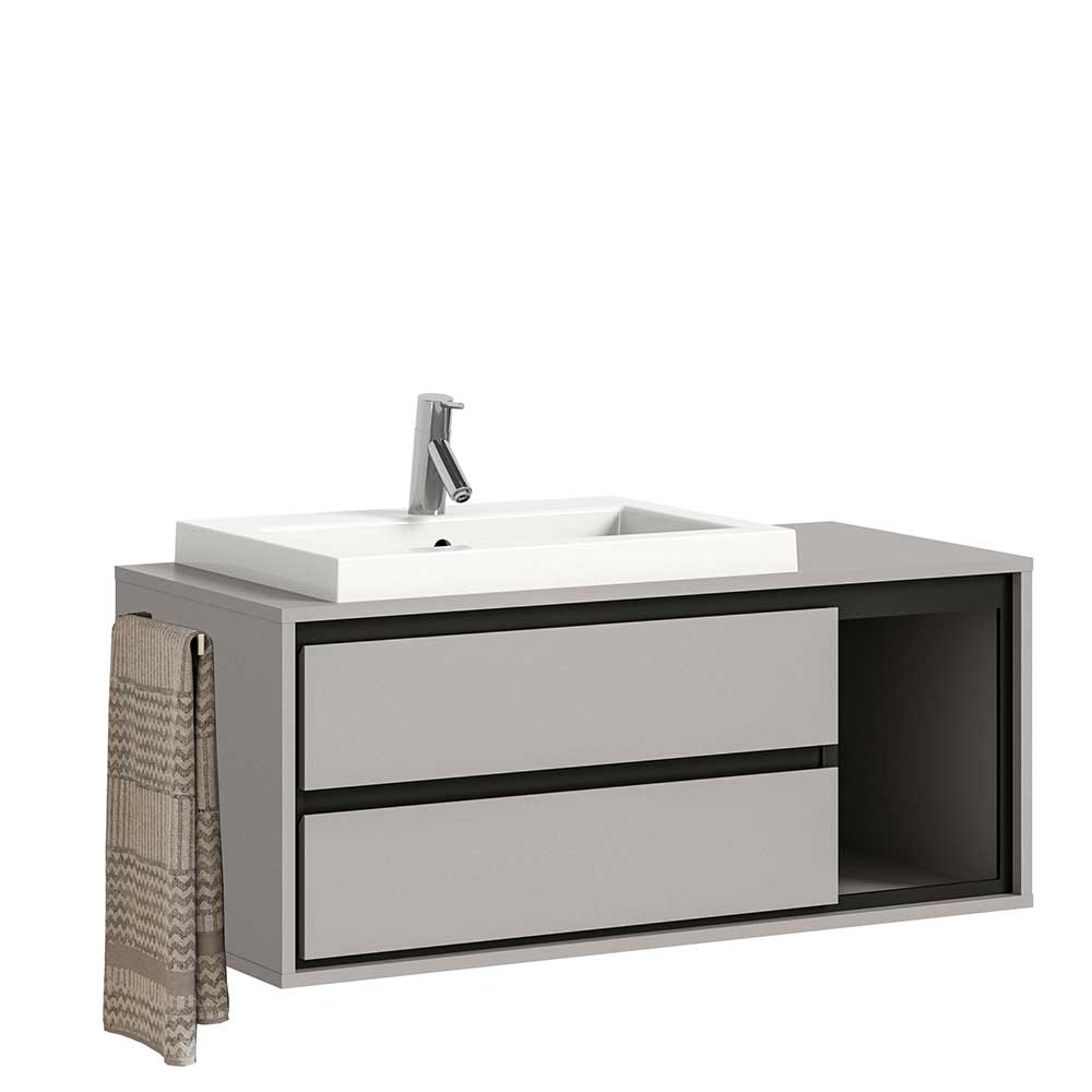 Waschplatz Set Ristina in Grau und Schwarz 135 cm breit (dreiteilig)
