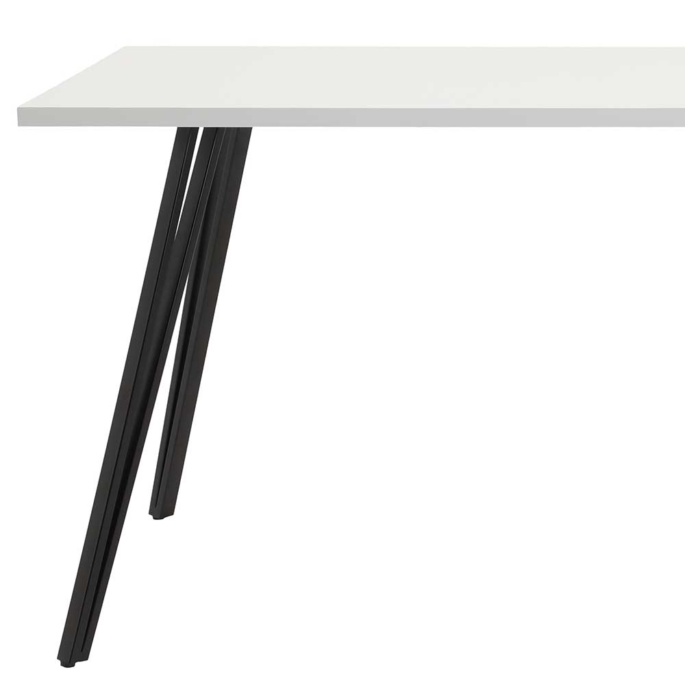 Skandi Küchen Tisch Cathien in Weiß und Schwarz mit Vierfußgestell