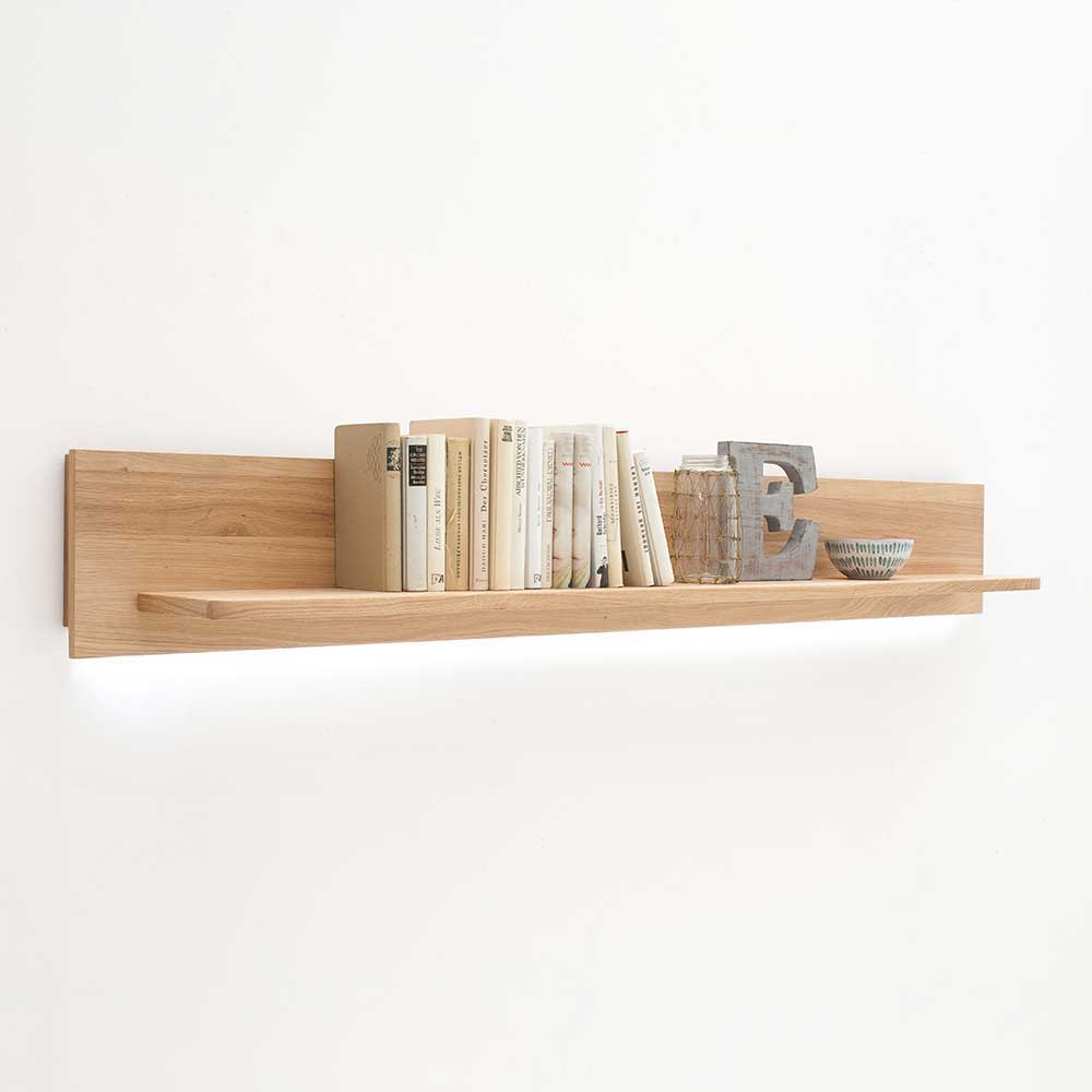 Moderne Wohnzimmer Anbauwand Lamanda aus Eiche Bianco geölt 320 cm breit (vierteilig)