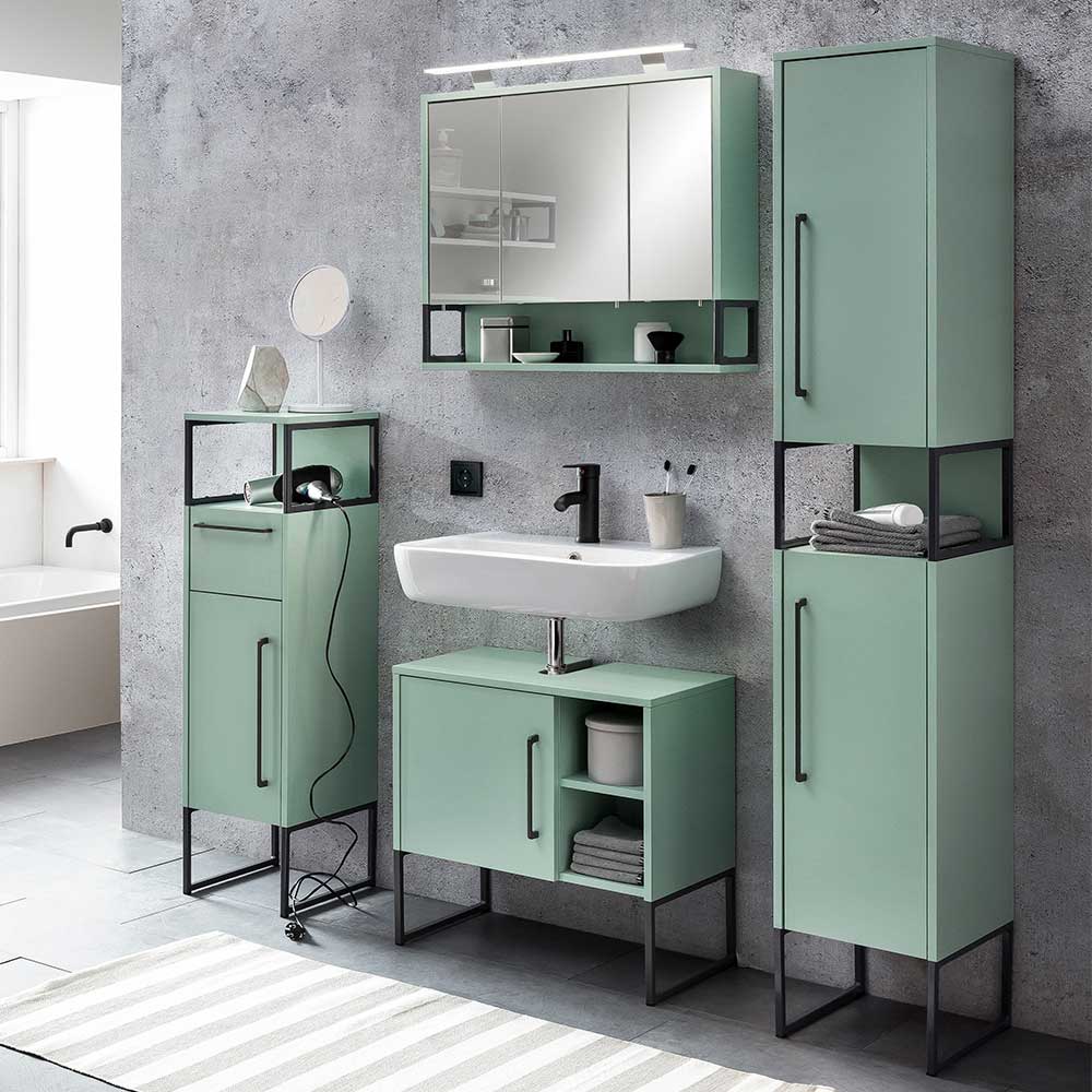 Möbel Kombination Vlazina in Mintgrün und Anthrazit für Badezimmer (vierteilig)