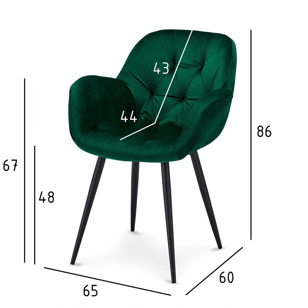 Samt Armlehnenstühle Rupang in Grün mit Metallgestell (2er Set)