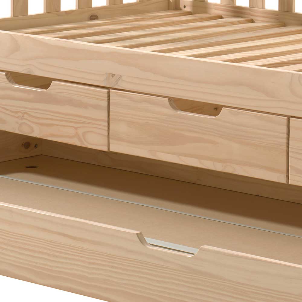 Schubladenbett Belianco aus Kiefer Massivholz im Skandi Design