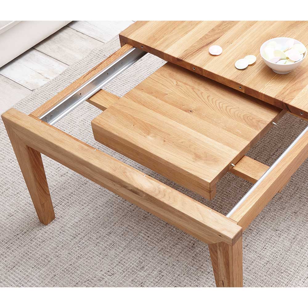 Ausziehbarer Wohnzimmer Tisch Quincey aus Asteiche Massivholz mit 4-Fußgestell