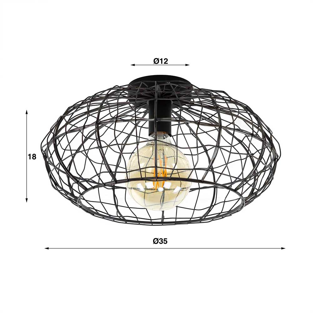 Metalldraht Deckenlampe Jian in Schwarzbraun im Industrie und Loft Stil