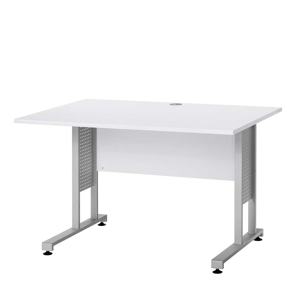 PC Schreibtisch Halvus in Weiß und Alufarben mit Knieraumblende