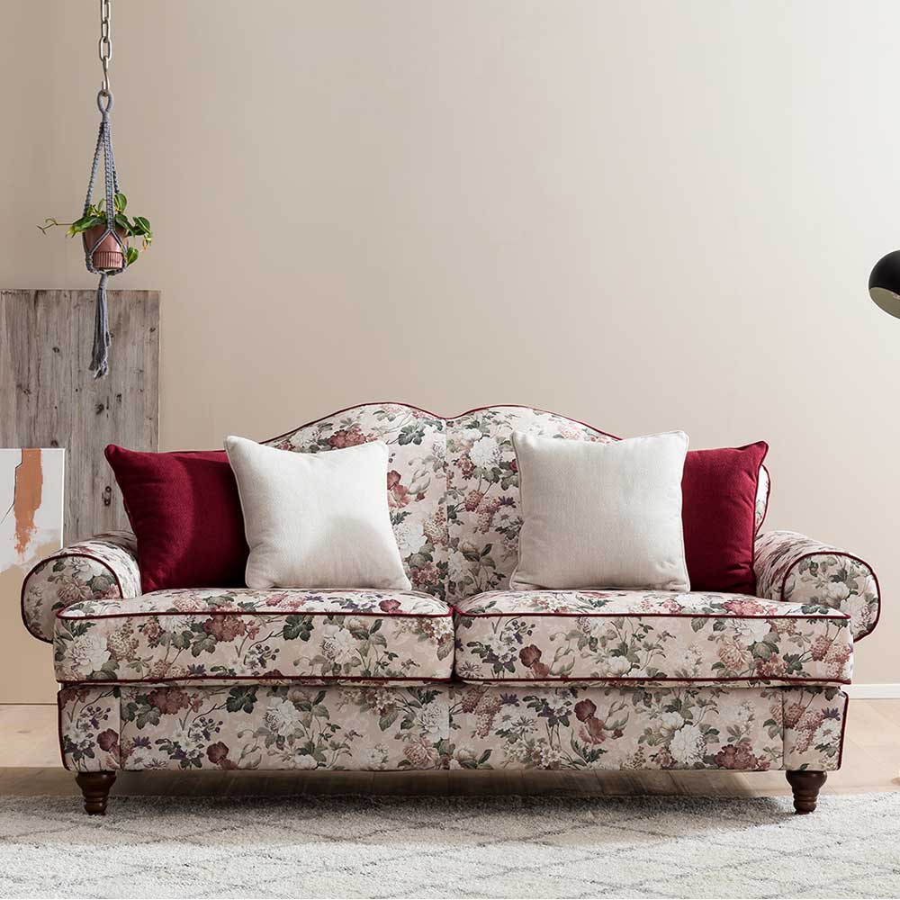Vintage Landhaus Sofa Envus mit Blumen Motiv 200 cm breit