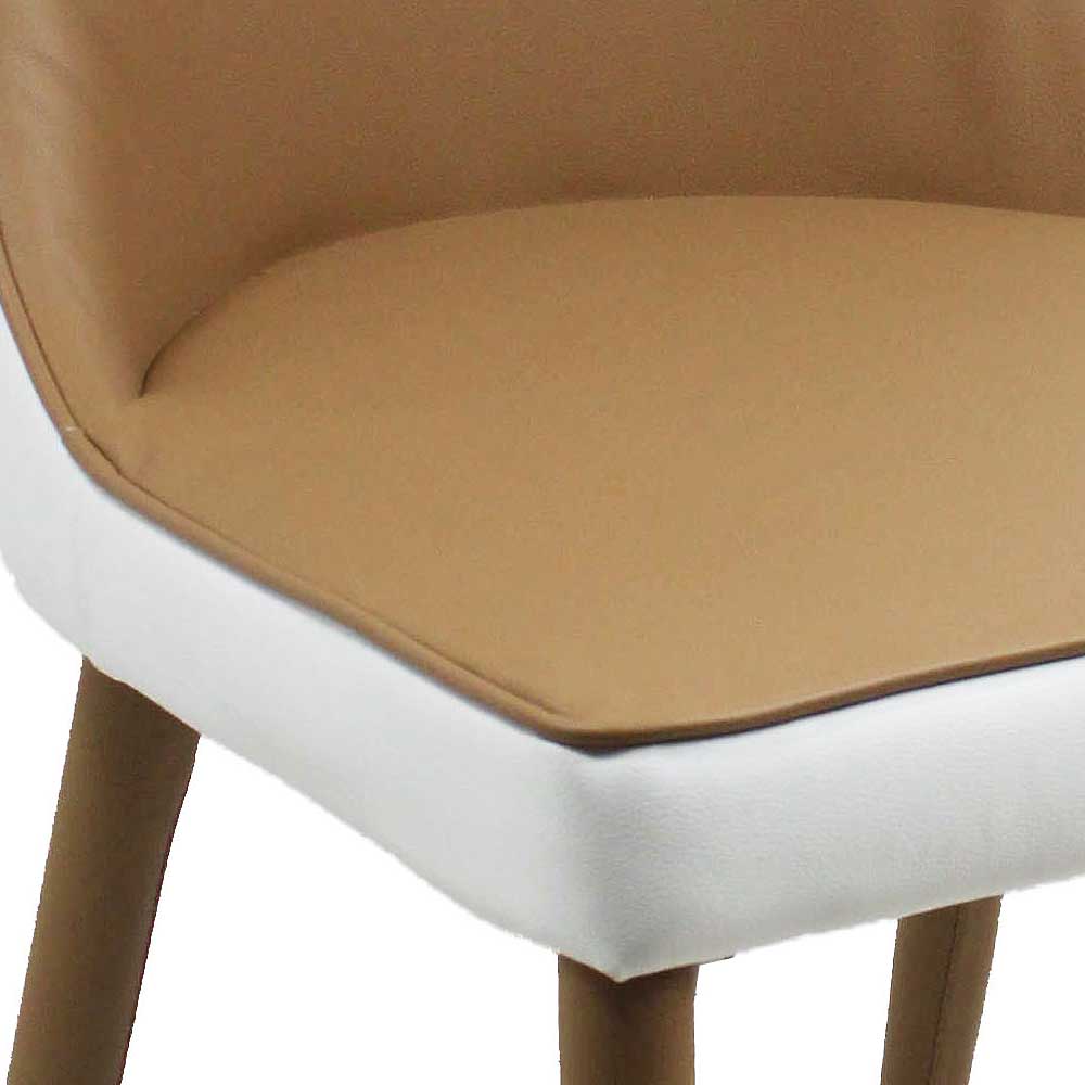 Esstisch Stühle Cirimia mit Bezug aus Kunstleder in Hellbraun & Weiß (2er Set)