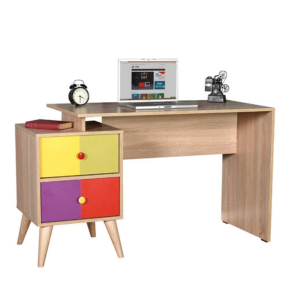 Design Schreibtisch Lavegaria in Bunt und Sonoma-Eiche Pharao24