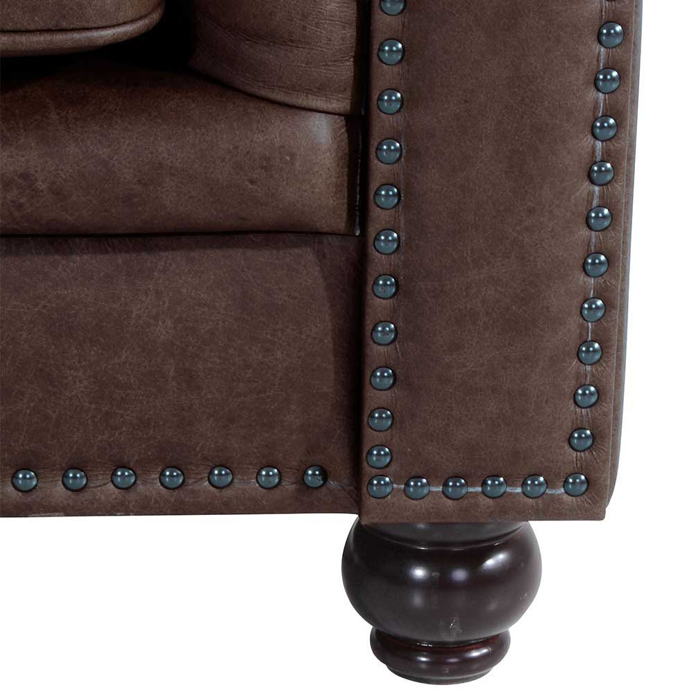 Chesterfield Leder Couch Ziamura in Braun mit 52 cm Sitzhöhe