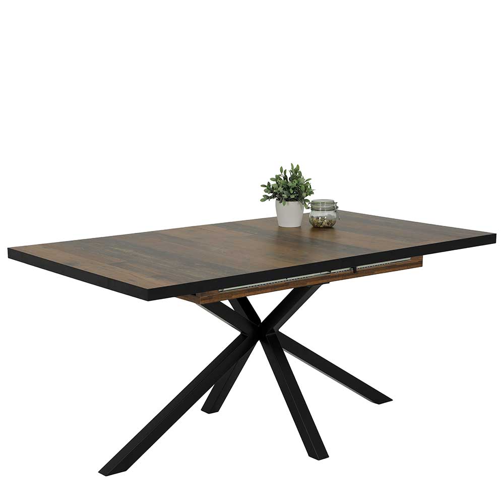 Tisch mit Mittelauszug Laxela in Holz Antik Optik und Schwarz