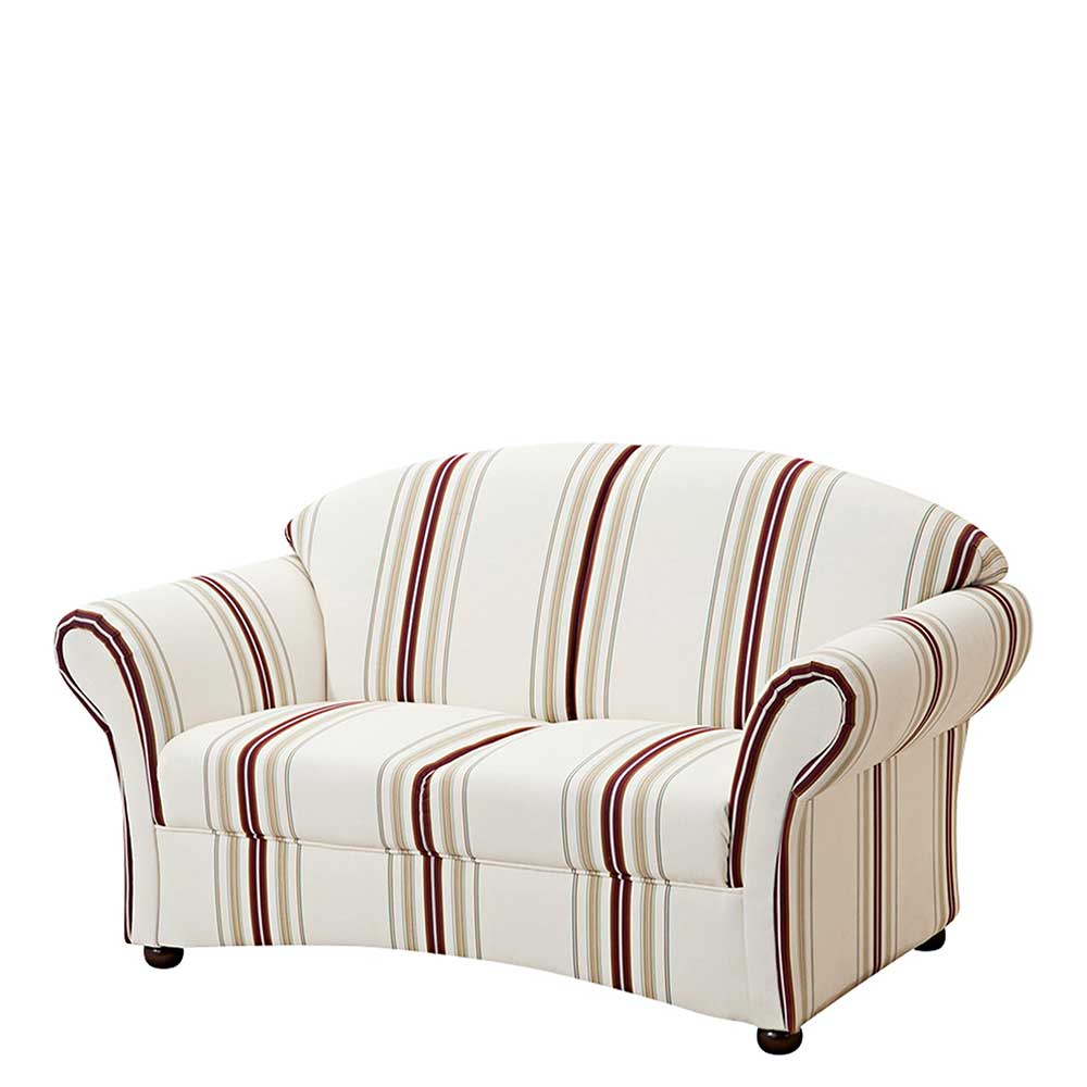 Couch mit Streifen Mitica in Weiß Rot Beige im Landhausstil