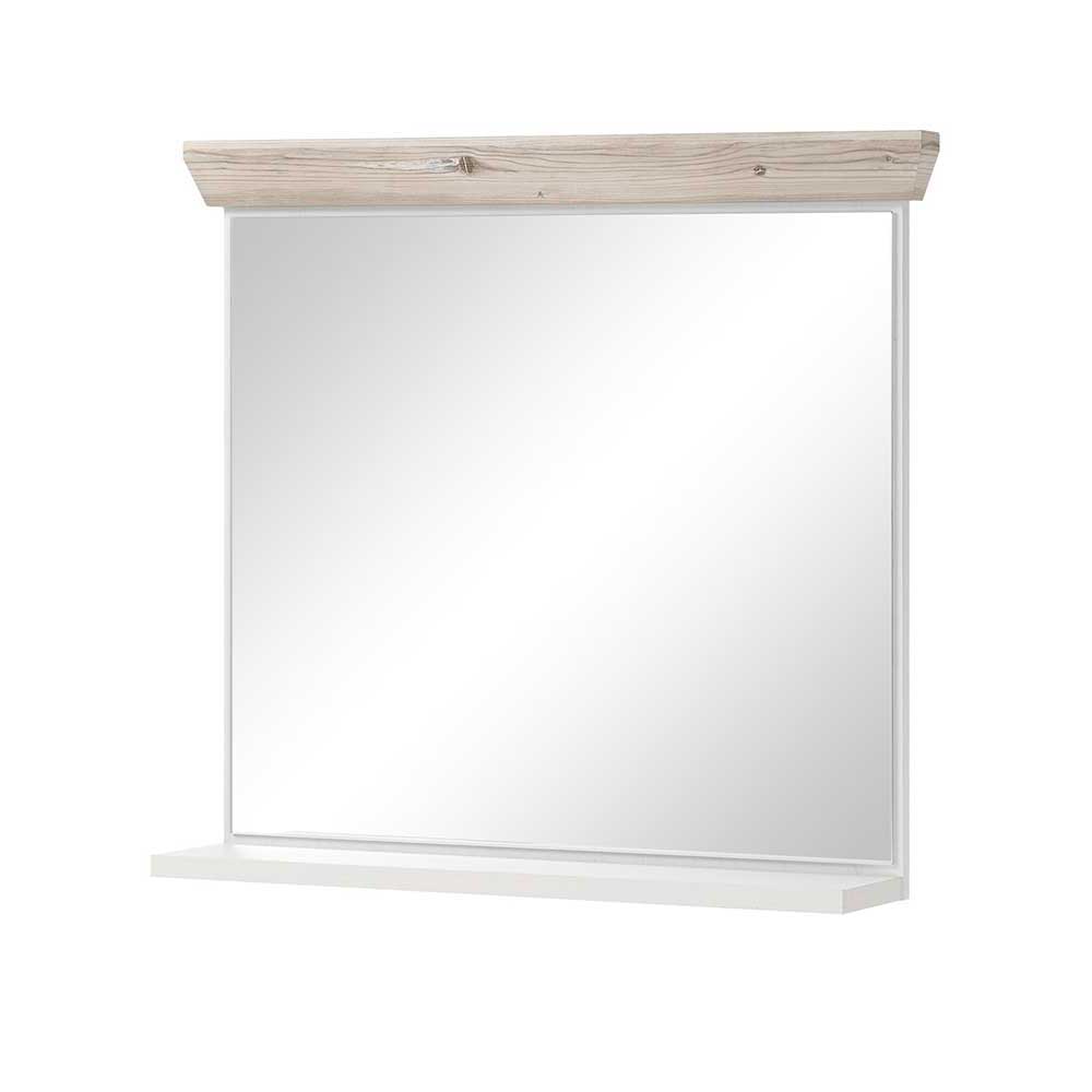 Gäste-WC Set Atridia in Weiß und Pinienfarben mit Spiegel (zweiteilig)