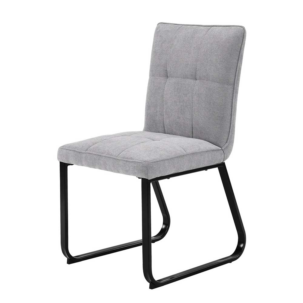 Esstisch Stühle Maxima in Hellgrau und Schwarz aus Webstoff und Metall (2er Set)