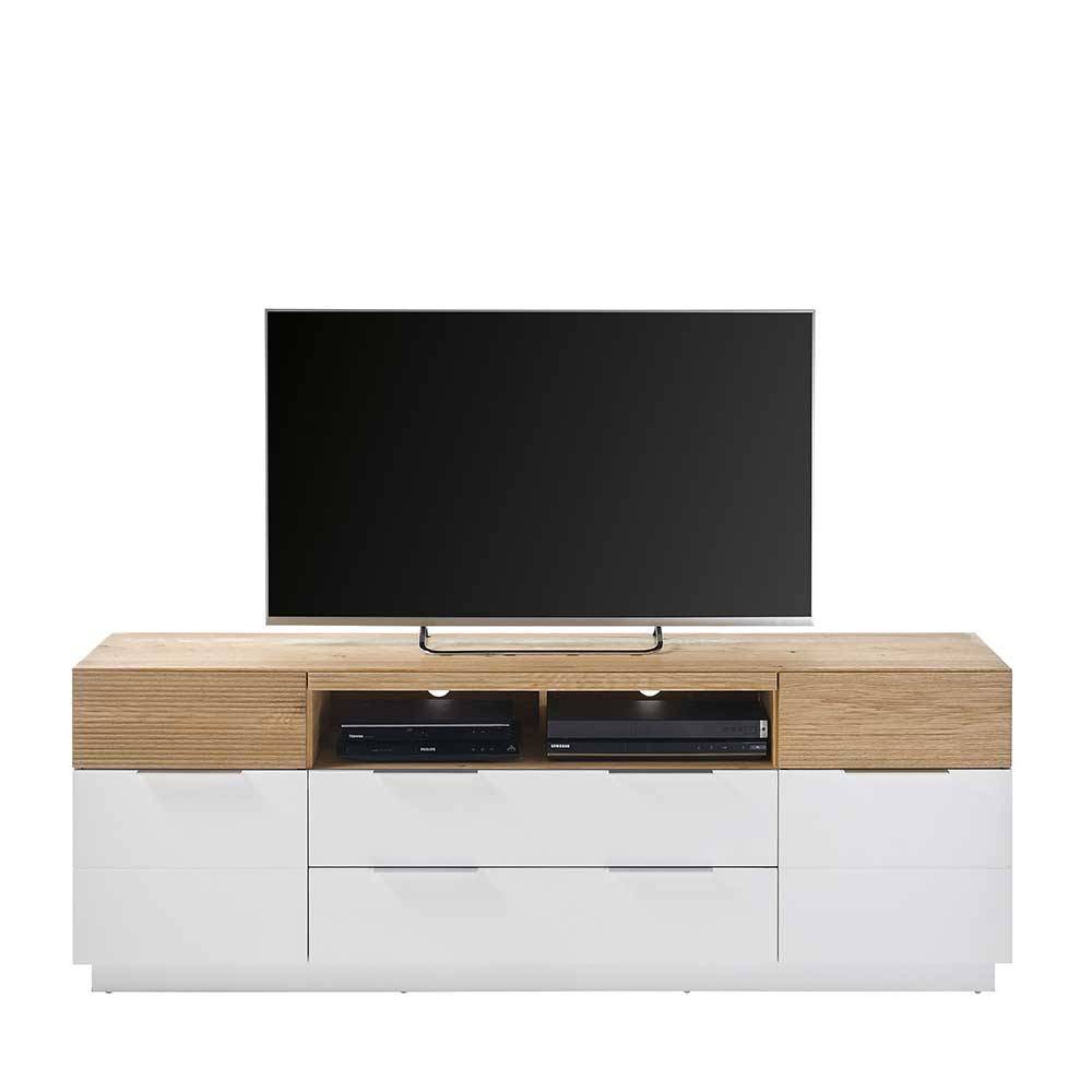 Skandi Fernsehboard Rissino in Weiß & Eiche Furnier 65 cm hoch
