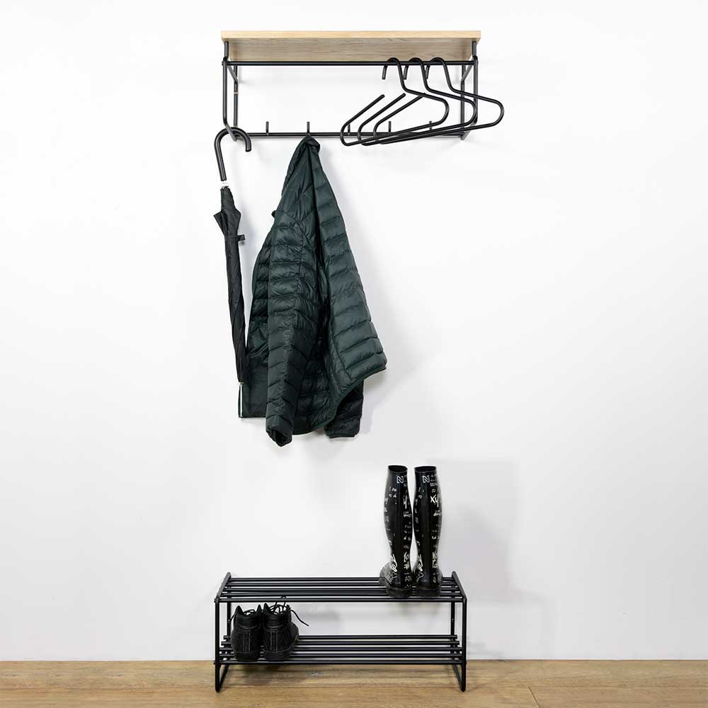 Dielenmöbel Set Valnussa aus Stahl Schwarz und Eiche Massivholz modern (zweiteilig)