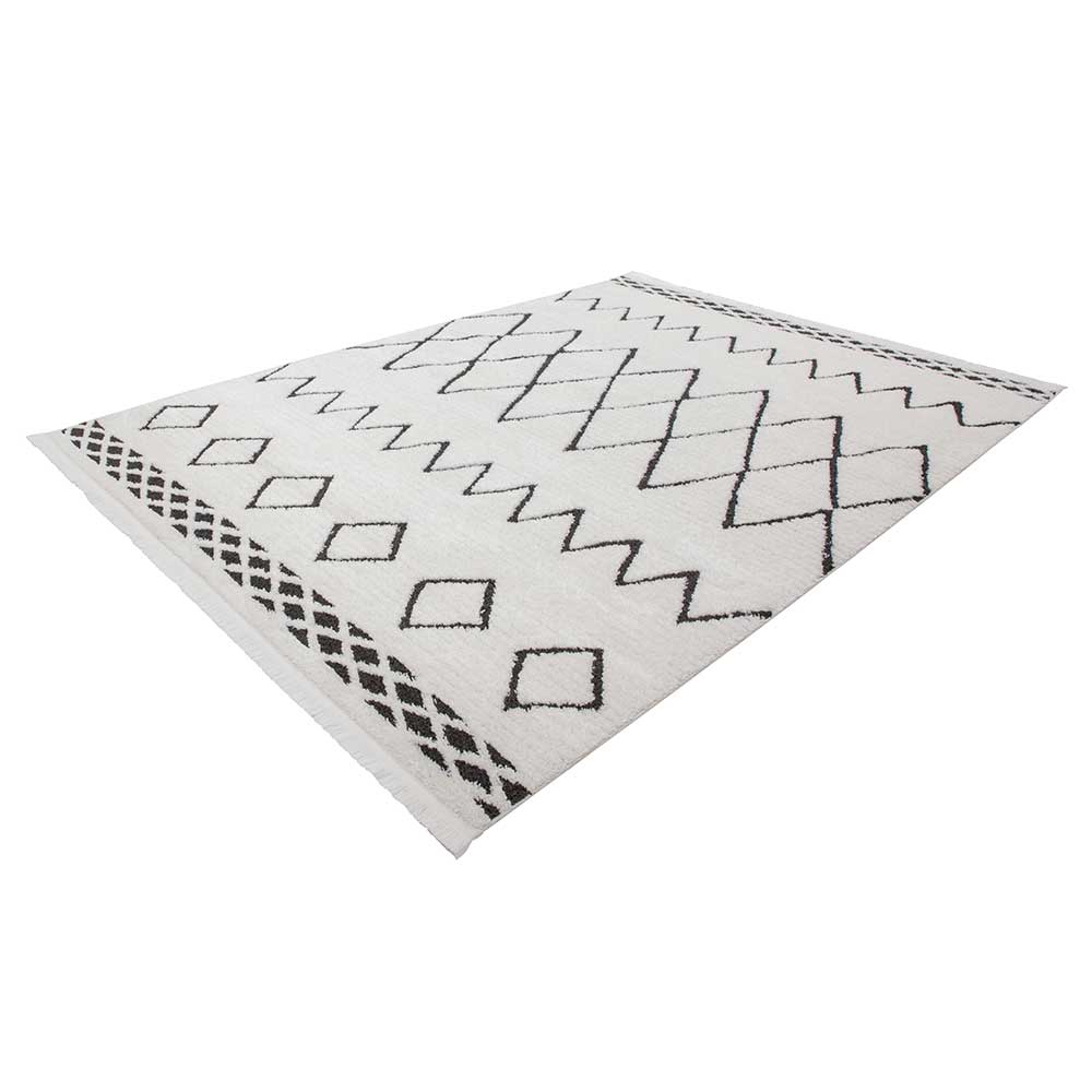 Ethno Muster Teppich Inmia in Schwarz Weiß aus Kurzflor