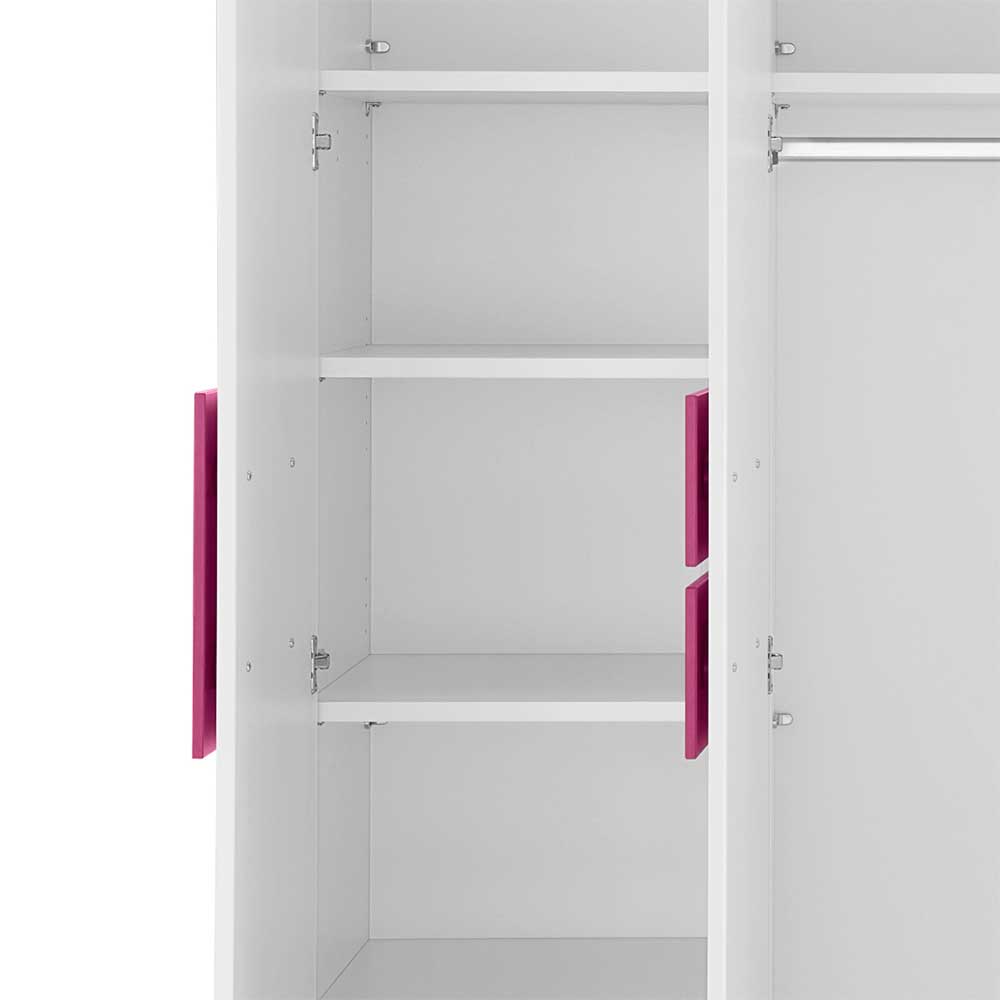 Mädchenzimmer Kleiderschrank Tidesco in Weiß Pink 3 türig