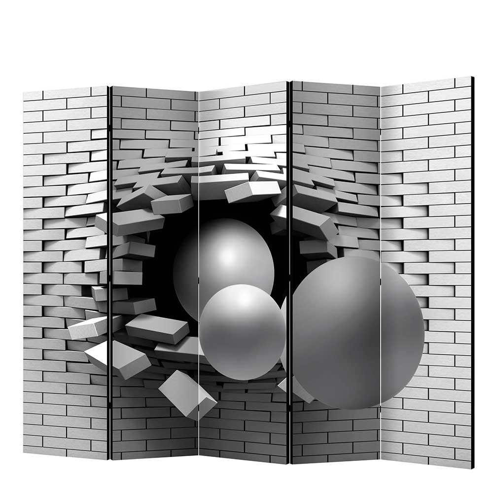 Paravent 3 D Optik Numrek in Grau und Schwarz aus fünf Elementen