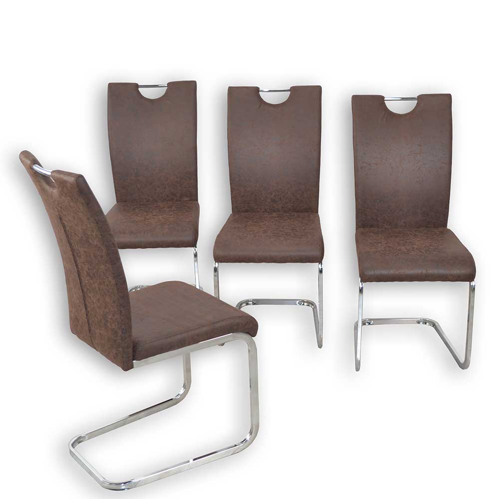 Freischwinger Stühle Sofija in Braun Microfaser und verchromtem Metall (4er Set)