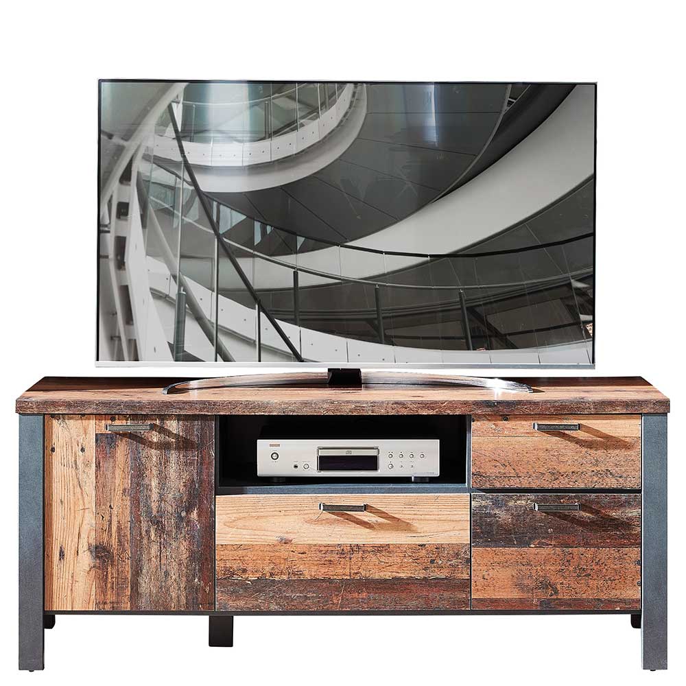 TV Board Ayrav im Loft Design in Anthrazit und Altholz Optik