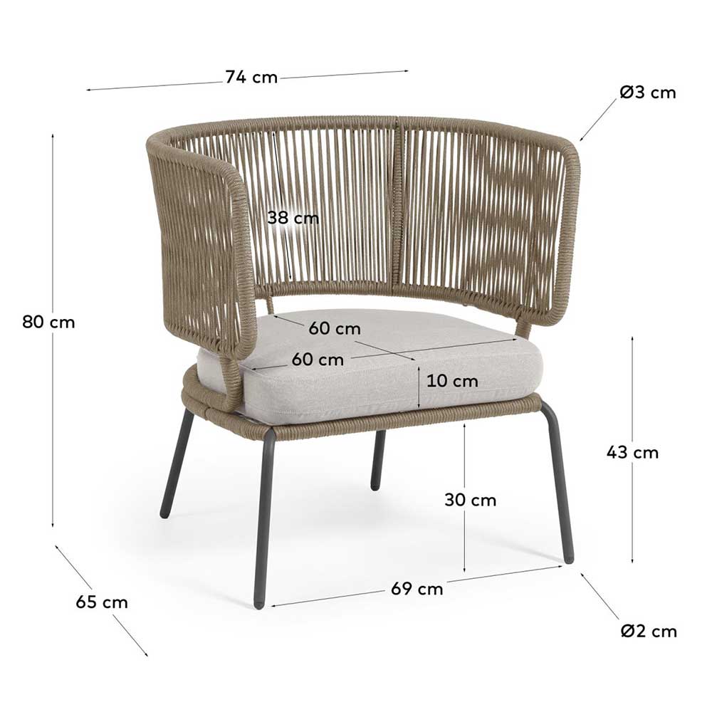 In- und Outdoor Sessel Finanun aus Kordel Geflecht und Stahl (2er Set)
