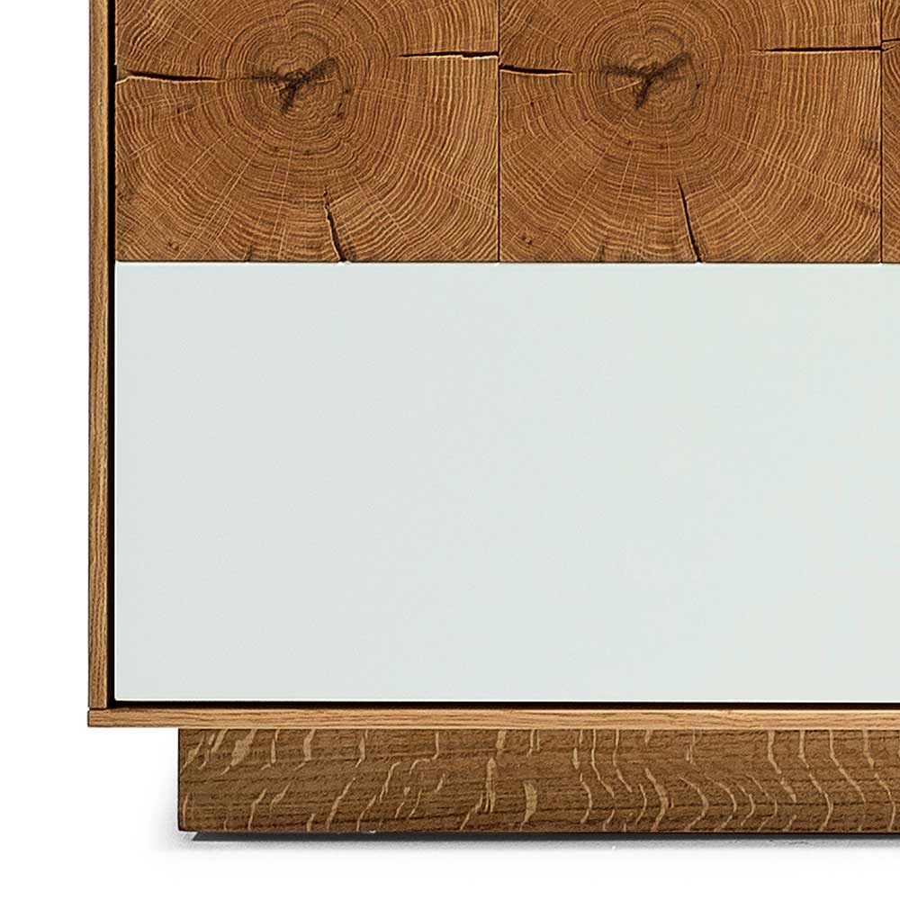 TV Lowboard Varanna in Weiß mit Eiche Massivholz 200 cm breit