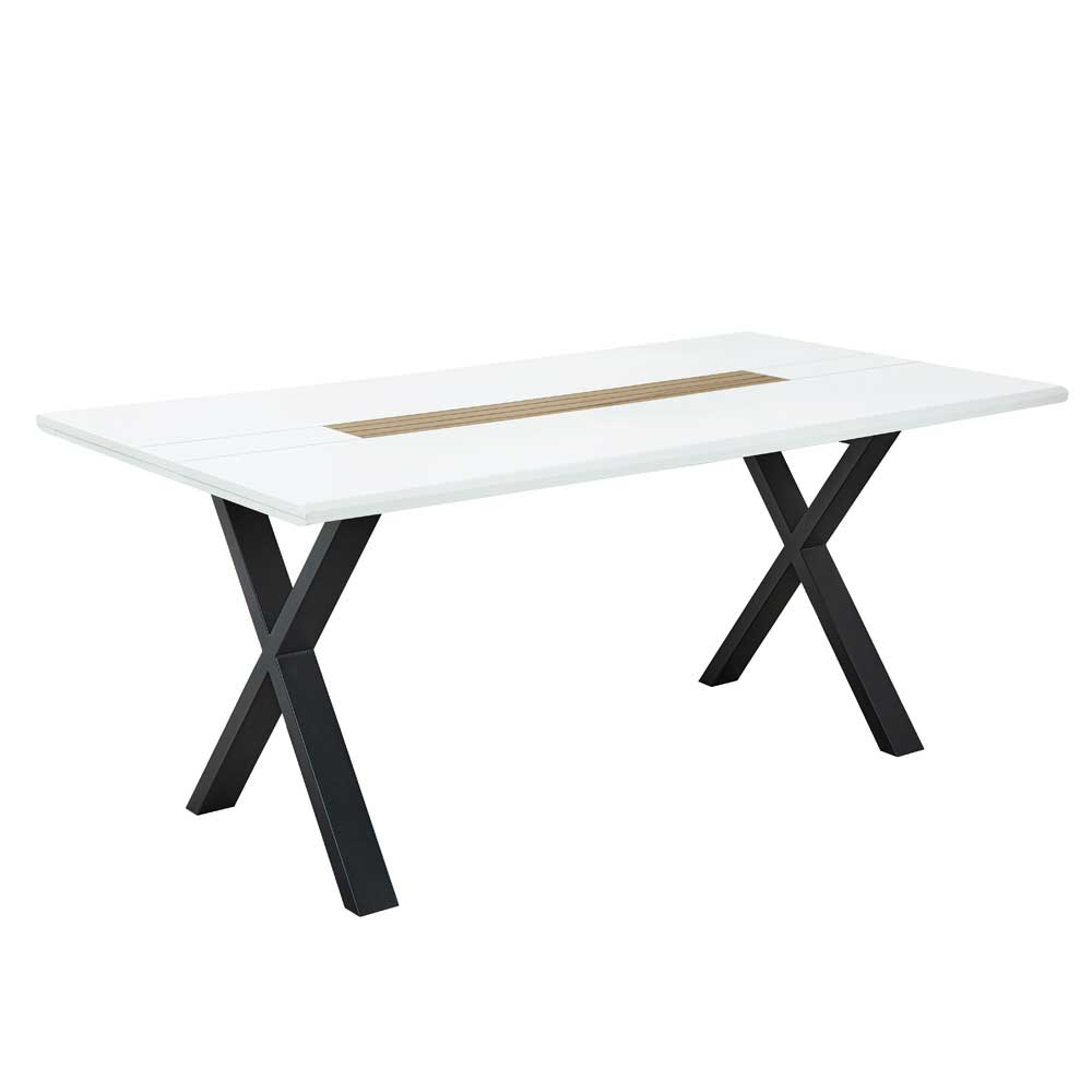 Tisch Esszimmer modern Luzie in Weiß mit Metall X Gestell