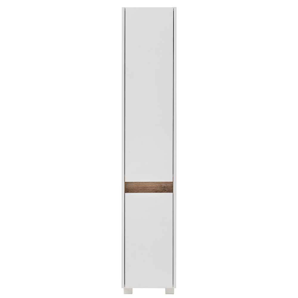 Badezimmerschrank Rancus in Weiß und Wildeiche Optik 165 cm hoch