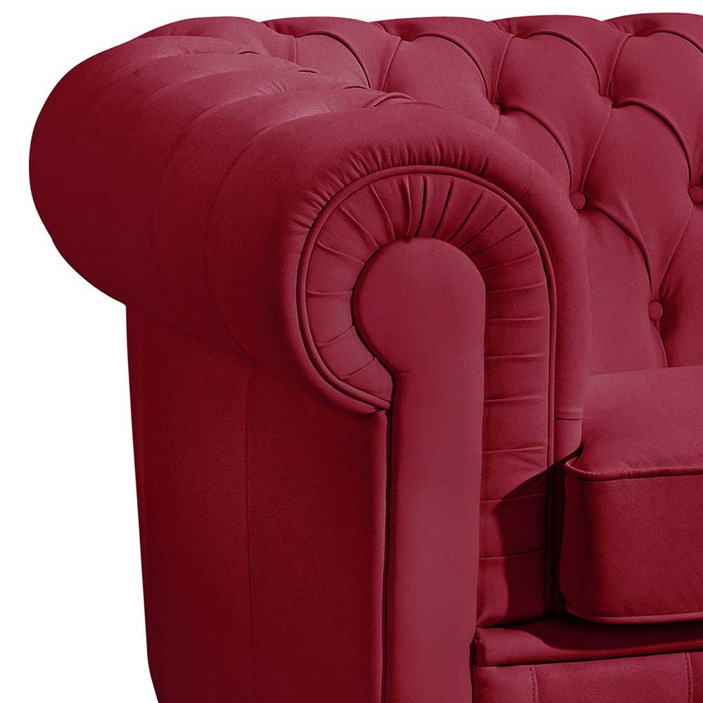 Leder Sofa Rot Dreisitzer Zoreca im Chesterfield Look 200 cm breit