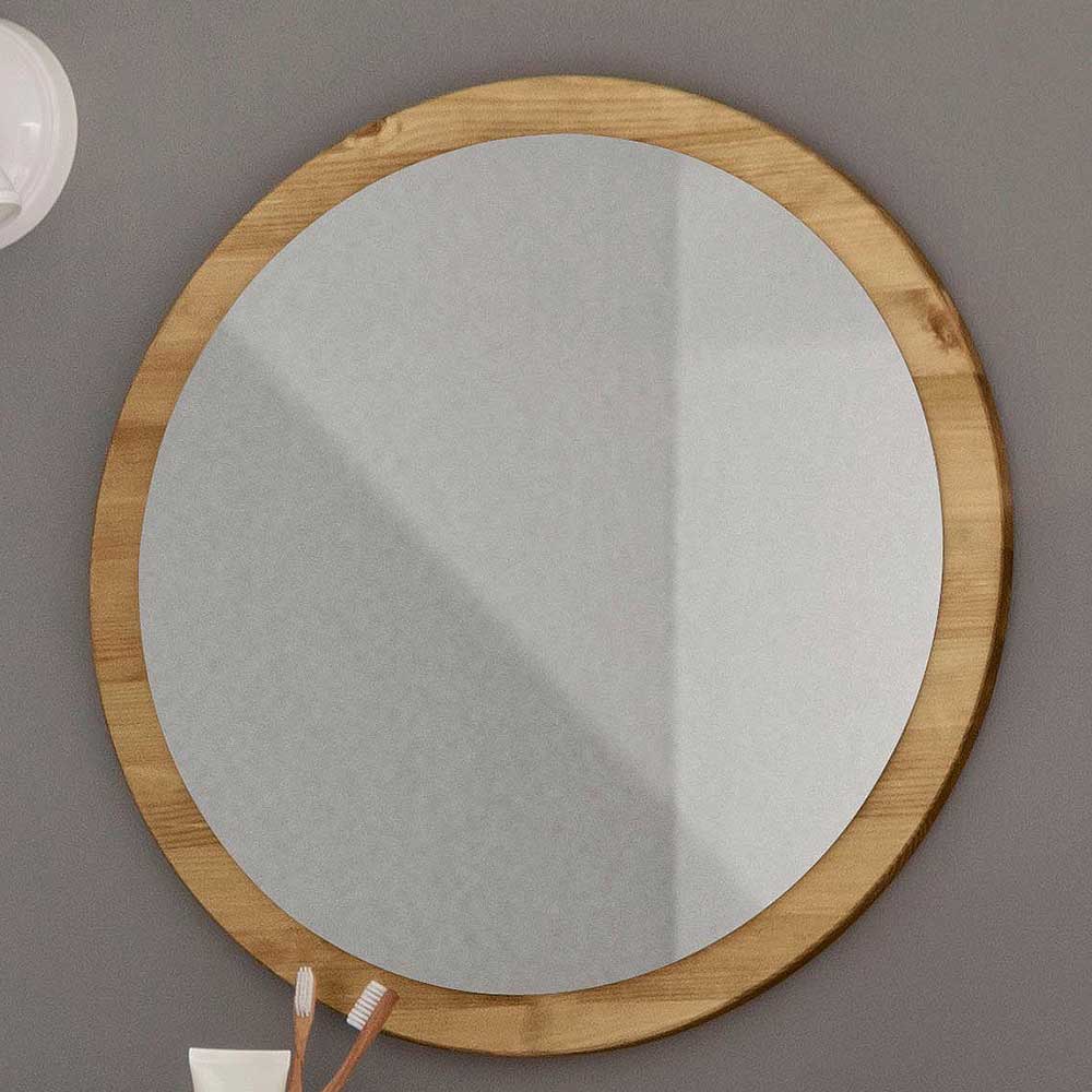 Badspiegel Yarus in runder Form mit Holzrahmen