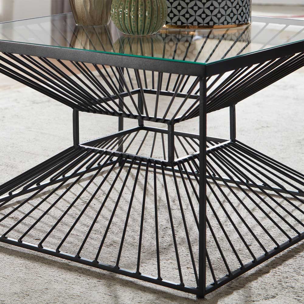 Schwarzer Design Couch Tisch Juanpico aus Metall mit Glasplatte