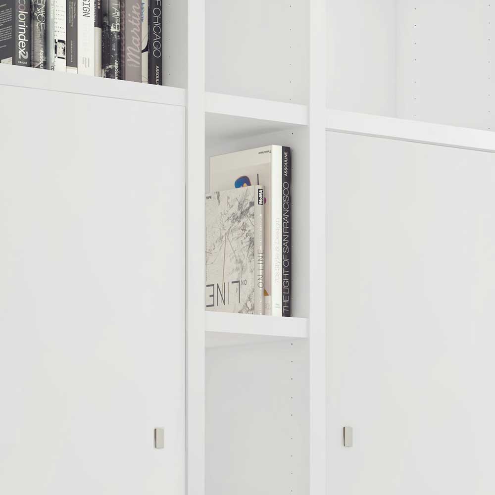 Hohe Regalwand Jenfa mit Türen und Schubladen in Weiß