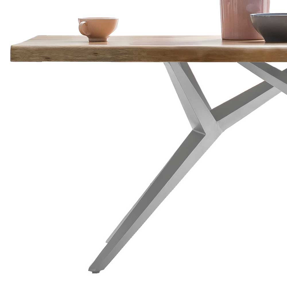 Küchen Tisch Andrina aus Akazie Massivholz mit 4-Fußgestell aus Eisen