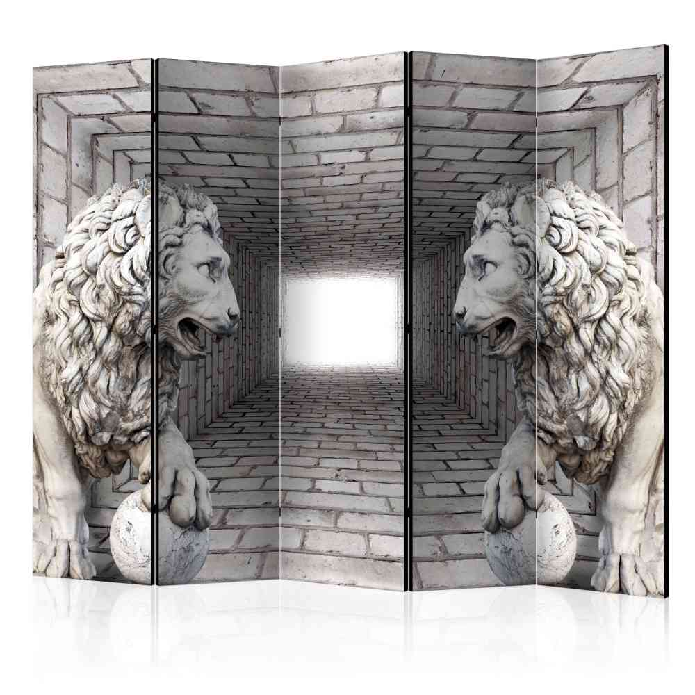 Raumteiler Paravent Kalimba mit Steintunnel und Löwenskulpturen 225 cm breit